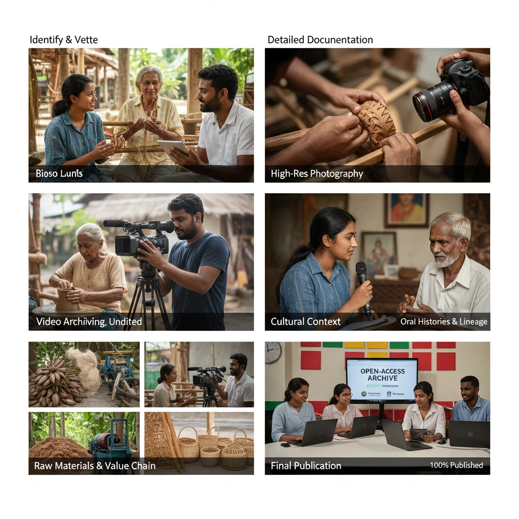 Researcher interviewing a craftsman in his workshop