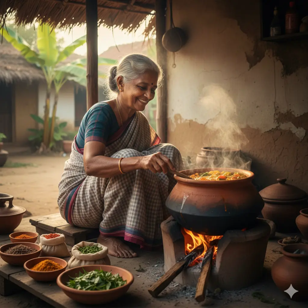Elder cooking traditional Batticaloa meal